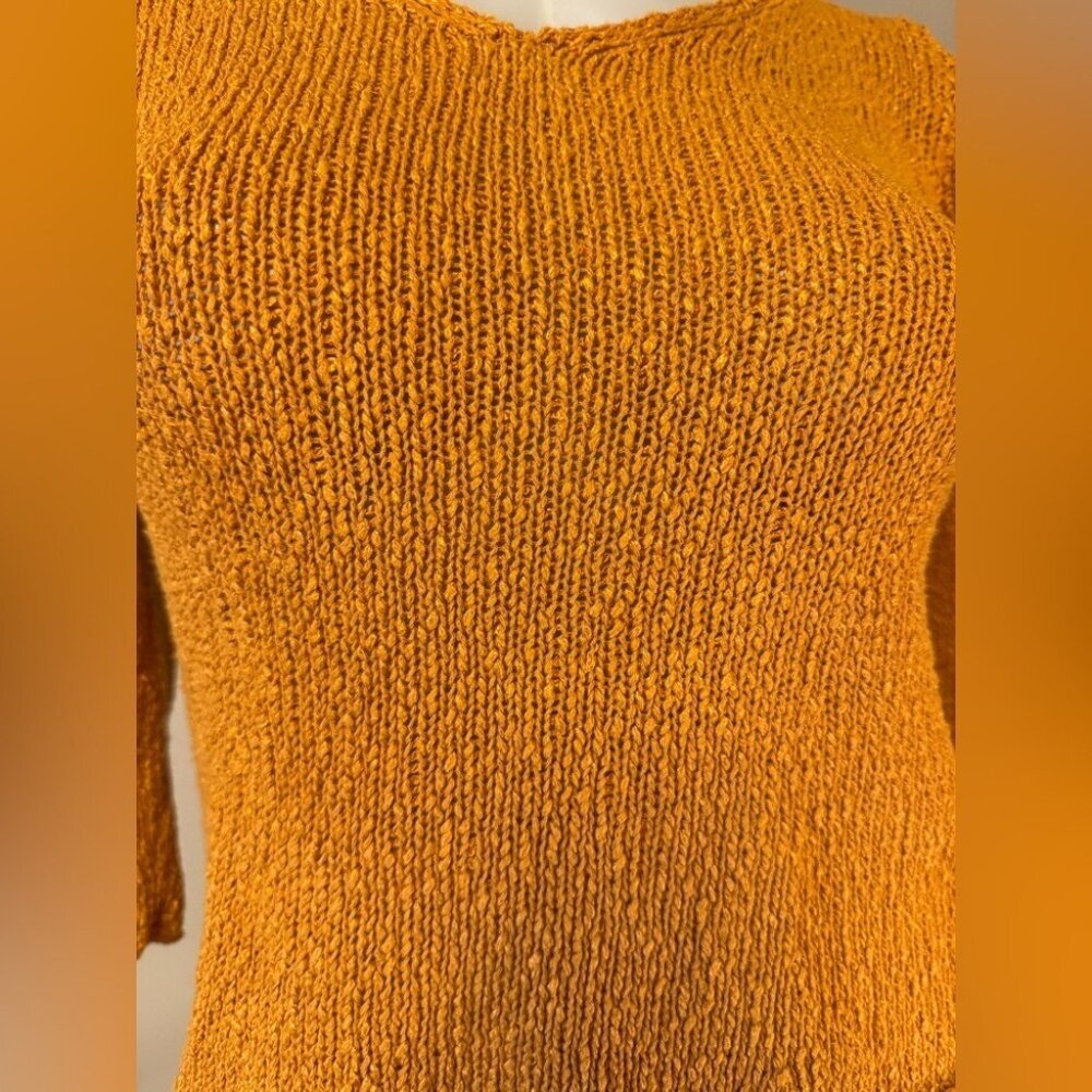 Eileen Fisher Womens XS Marled Orange Sweater 3/4 Sleeves & V-Neckline Linen Ble - Picture 2 of 7